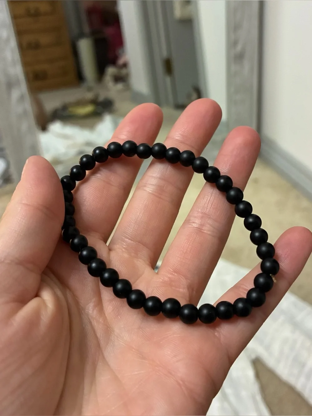 Men’s black beaded stretch bracelet